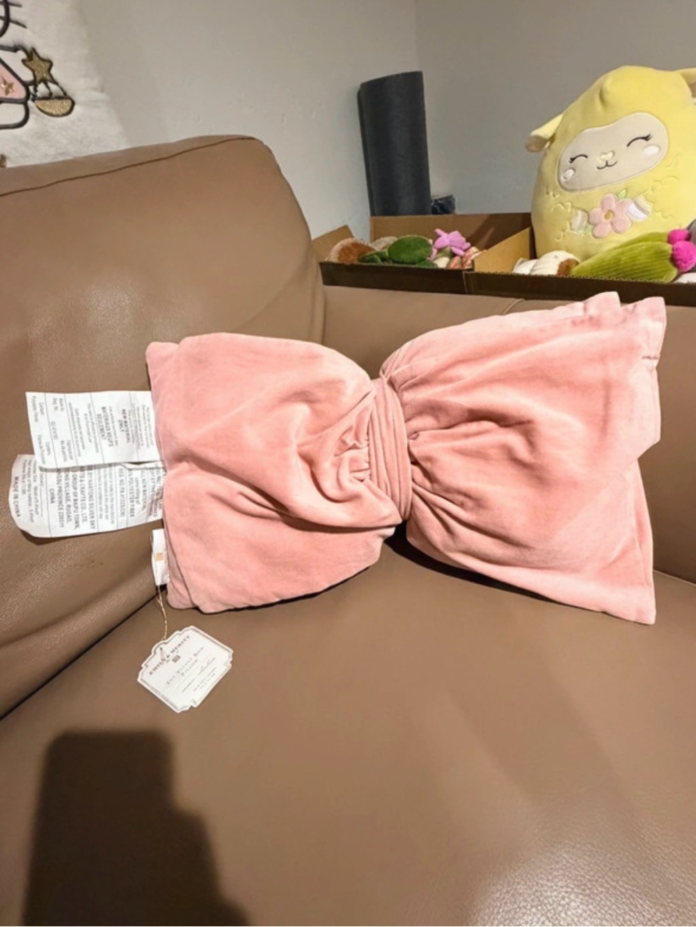 Pottery Barn Teen Emily & Meritt Velvet Pink Bow Decor Throw Pillow NWT